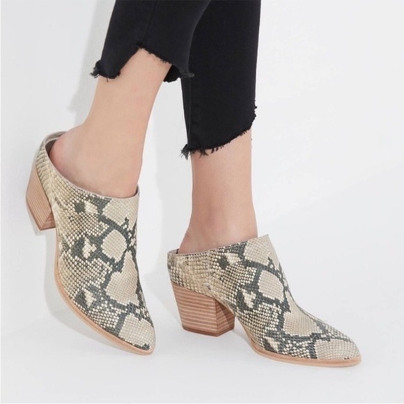 Dolce Vita Roya Raven Snake Skin Grey Slip On Mule Block Heel Size - Picture 1 of 9